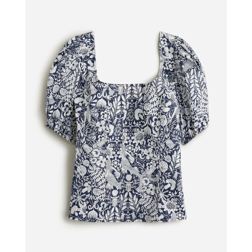 NWT J Crew Size 4 Puff-Sleeve Cotton Squareneck Milkmaid Top Mermaid Floral